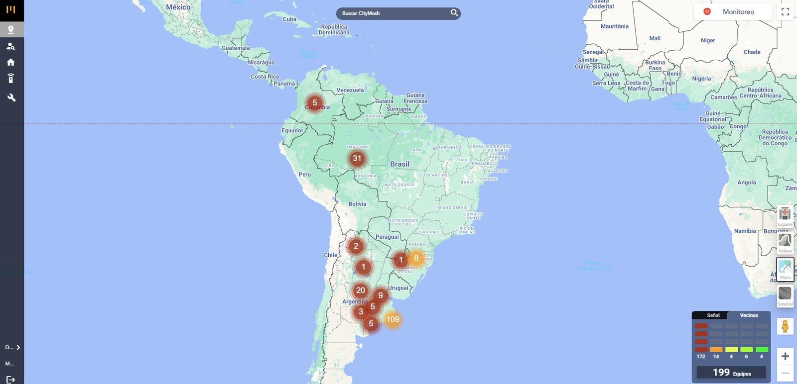 Mapa de dispositivos en Deitres Cloud